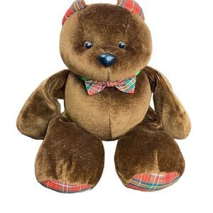 Vintage 1987 Hallmark Bently Bear Jingle Bell 10” Plush Brown Velour With Plaid